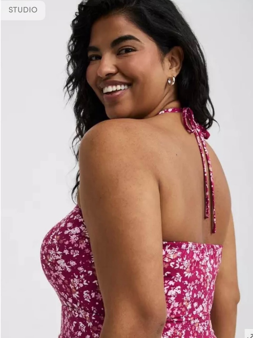 torrid NWT O-ring Fuchsia Floral Strapless Wide-Leg Jumpsuit - Picture 6 of 9